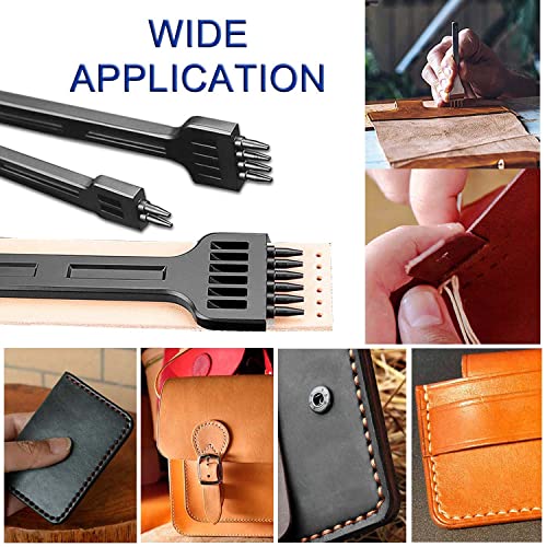 Prong Punch Tool Set - 3Pcs 6Mm Leather Row Round Hole Tooth Punch Tool, 2/4/6 Prong Tooth Circular Cut Lacing Stitching Chisel Diy Leathercraft Punching Accessories Kits For Leather Craft Supplies #TOP6