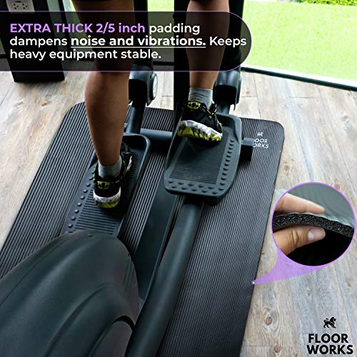 Treadmill Mat for Hardwood Floors Tile and Carpet Protection - Large Rubber PVC Free Pad is Sound Absorbing - Noise Reduction When Running in a Home Gym