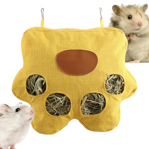 Saco De Heno para Conejos,Saco De Heno Colgante para Mascotas - Bolsillo 4 Agujeros para Conejos Chinchillas Hámsters Mascotas Pequeñas Interior Jaula Exterior