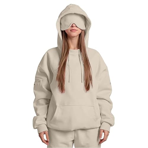 Unisex Airplane Mode Travel Hoodie with Eye Mask Oversized Pullover