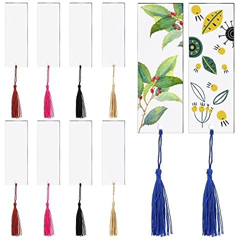 20 Packs Big Blank Acrylic Bookmark Set, Clear Rectangle Acrylic Blank Bookmark with Colorful Bookmark Tassels, for DIY Projects, Notebook or Present Tag(5.5'' x 2''/14cm x 5cm) Cover