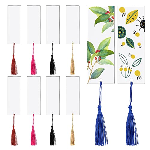 20 Packs Blank Acrylic Bookmark Set, Clear Rectangle Acrylic Blank Bookmark with Colorful Bookmark Tassels, for DIY Projects, Notebook or Present Tag