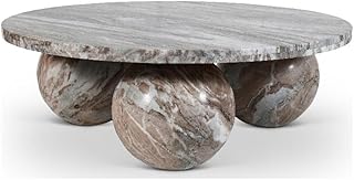 Meridian Furniture 264Brown-CT Spherical Collection Art Deco Coffee Table with Genuine Toronto Brown Marble, Three Round Ball Shaped Genuine Marble Bases, 39" W x 39" D x 13" H, Brown