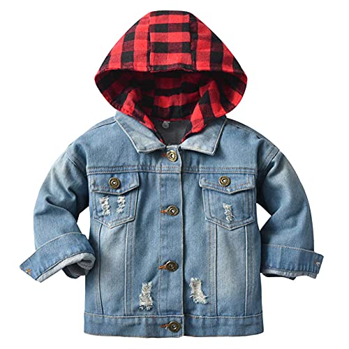Boys Girls Denim Jacket Kids Toddler Lapel Long Sleeve Button Down Hat Denim Coats Jeans Jacket Outerwear