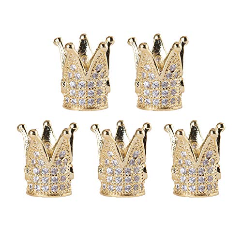 NBEADS 10 Pcs Cubic Zirconia King Crown Beads, 12x10mm Gold Cubic Zirconia Crown Beads CZ Spacer Charm Beads for Bracelet Necklace DIY Jewelry Making