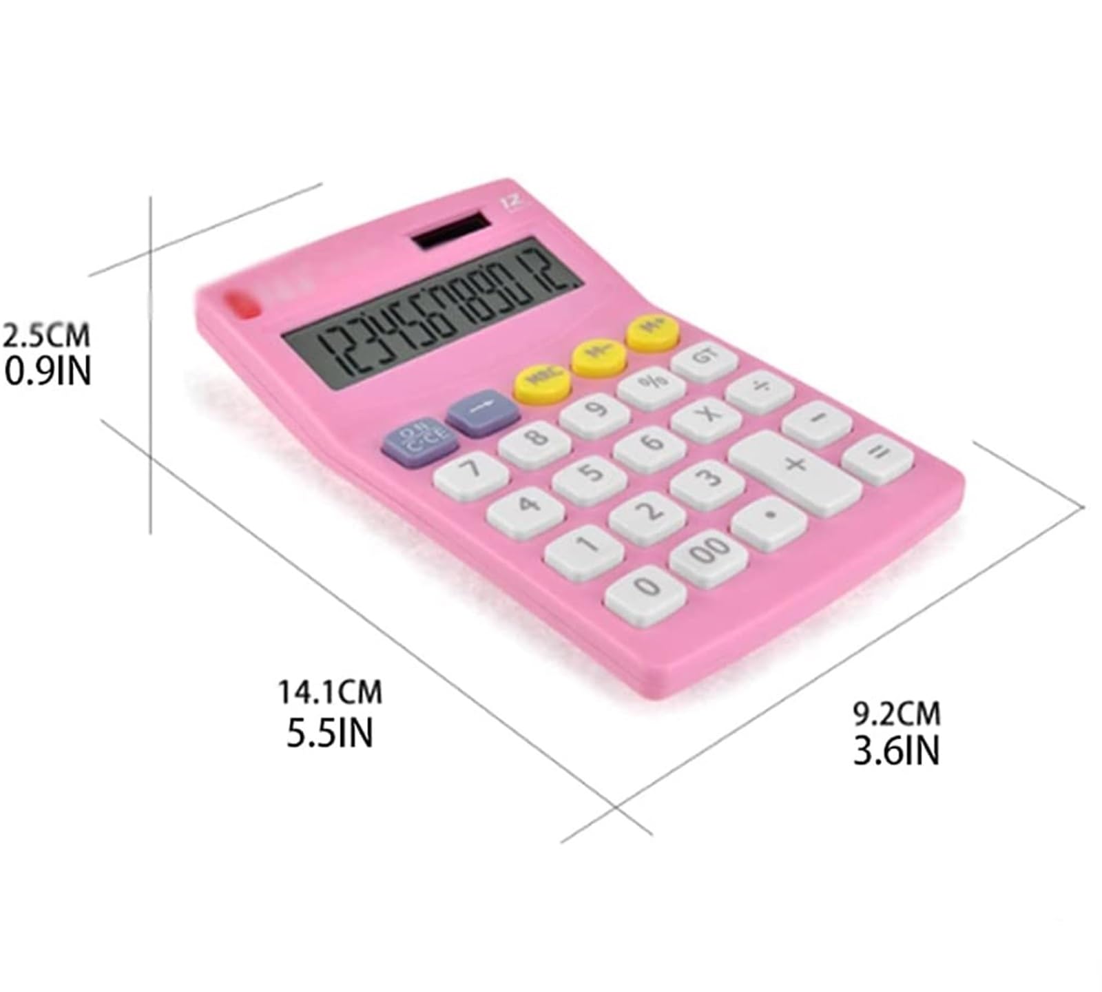 Calcolatrice per Ufficio Calcolatrice da Tavolo A 12 Cifre con Display LCD E Pulsante Sensibile, Doppia Alimentazione Solare E A Batteria Scuola(Pink)