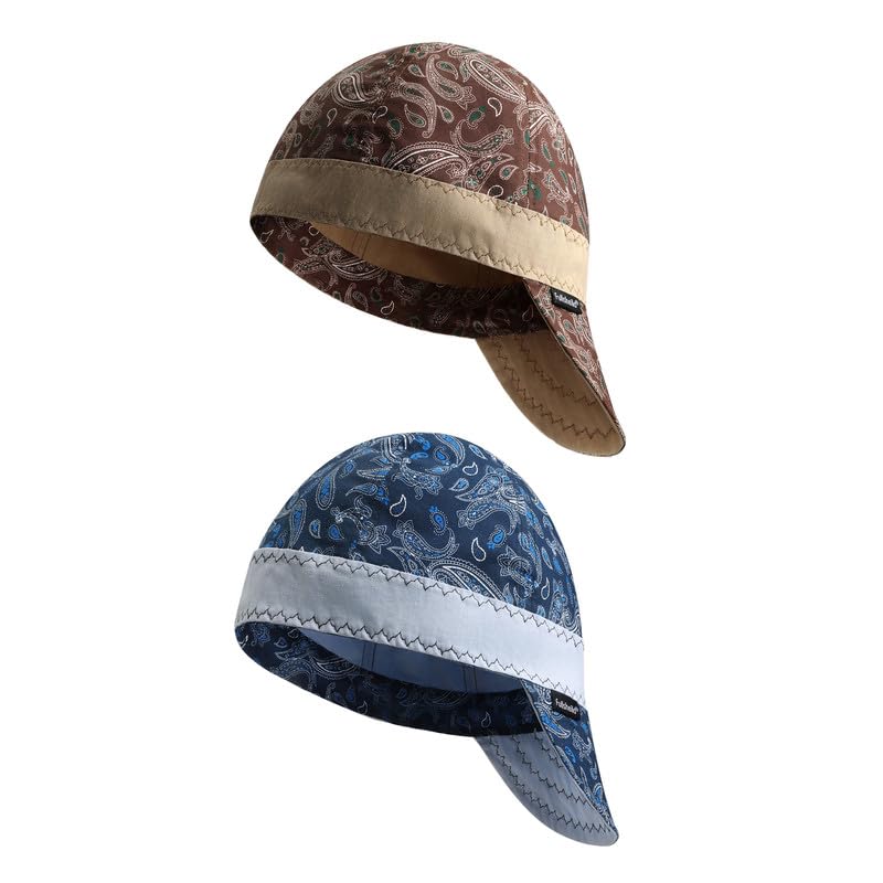 Image of Fullsheild Reversible Welding Cap Protective FR Welder Hat for Men, 7 5 /8 | Flame Resistant CAT 2, Paisley hat for Women, Cotton Soft Helmet Linner While Welding, Multicolors: Black, Brown and Blue