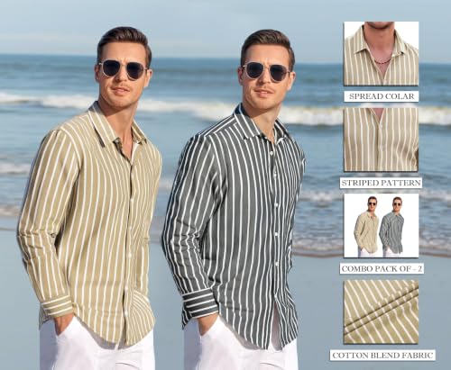 Image of Zombom Men's Regular Fit Vertical Striped Casual Shirt | Full Sleeve Cotton Blend Shirt for Men | Slim Fit Stylish Party