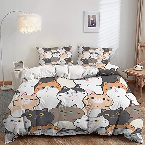 AILONEN Cat Duvet Cover Set,Cat Bedding Set for Girls,Twin Comforter Cover Cat,1 Quilt Cover 2 Pillowcases 3 Piece