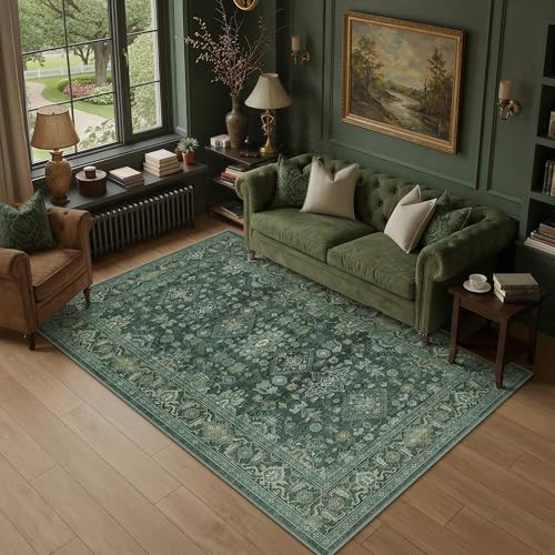 Vintage Teppich Wohnzimmer 120x170cm Grün Schlafzimmer Wohnzimmerteppich Waschbarer Carpet Weich rutschfest Teppiche Esszimmer Büro Kurzflor Groß Tepich Carpets Rug Grün 120 x 170 cm
