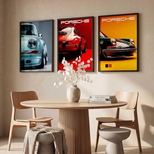 Image of HOTHOUSE Big Porsche 911 Car Framed Posters Gift Items for Boys Room Wall Decoration Bedroom Living Room Office Studio Decor | Car Poster Frame for Wall Decor Set Of 3 Size(13X17 inch)