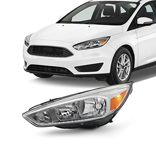 AKKON - Fits 2015-2018 Ford Focus S | SE | ST Chrome Bezel [Halogen Type] Headlight [w/o DRL LED Function] Driver Left Side