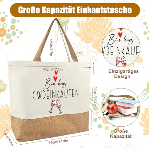 Tarklanda Jutebeutel für Frauen, Stofftasche Geschenk Damen, Jute Baumwolltasche mit Spruch Bin Kurz (W) Einkaufen, Einkaufstasche Geschenk für Frauen, Freund, Frau, Mama zum Geburtstag, Weihnachten