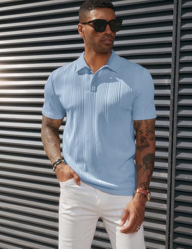 Image of PJ PAUL JONES Mens Polo Shirts Short Sleeve Textured Knit Polos