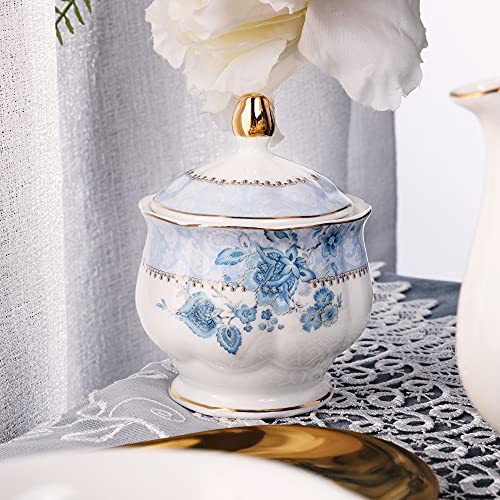 fanquare Juego de Té de Porcelana con Flores Azules, Juego de Taza y Plato de Té, Juego de Té para 6 Personas, Tetera de… - Imagen 6