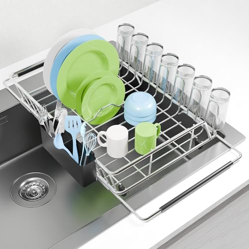 MMYNXIAO Escurreplatos sobre Fregadero Extensible Escurridor de Platos para Fregadero Acero Inoxidable Dish Drying Rack Escurre Platos Seca Platos