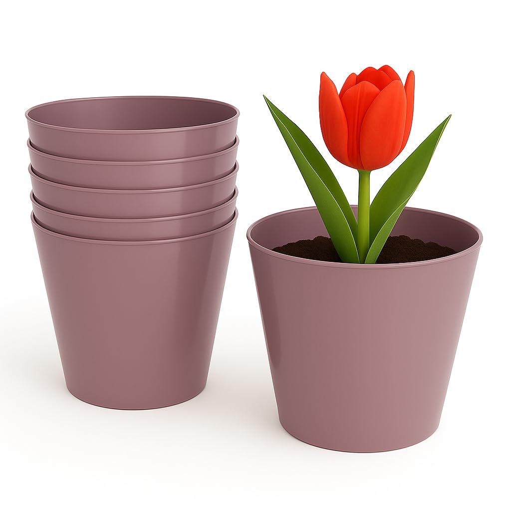 Home Garden Ornaments Plant Pots Indoor 6pcs Glossy Decorative Plastic Flower Pots, Vibrant Decorative Pots (Heather, 17cm / 6.7 in)