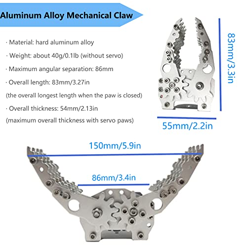 Swaytail Professional Metal Robot Arm/Gripper/Mechanical Claw/Clamp/Clip With High Torque Servo, Rc Robotic Part Educational Diy For Arduino/Raspberry Pie, Science Steam Maker Platform (Silver) #TOP1