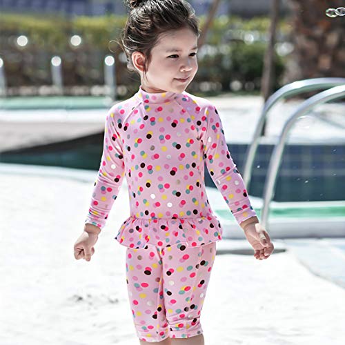 Julysand Toddler Girls Pink One Piece Swimsuit Colored Dots Swimwear Long Sleeve Bathing Suit with Zipper2