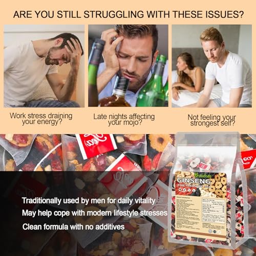 Ginseng Five Treasures Tea Kidney Tea | 25 Organic Tea Bags,Traditional Chinese Herbs Blend | Natural Wellness Support with Red Dates & Wolfberry | Caffeine-Free & Additive-Free