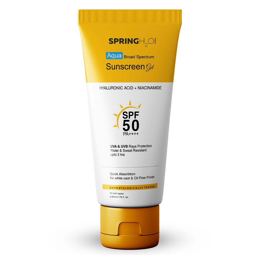 Aqua Sunscreen Gel, SPF 50 PA+++,Hyaluronic Acid + Niacinamide, UVA & UVB Protection, 50ml