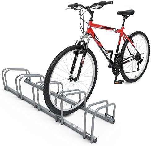VOUNOT Bike Stand Floor 5 Rack Bike Garage Bicycle Storage Parking Rack Cycle Organizer Locking Stand for Indoor Outdoor
