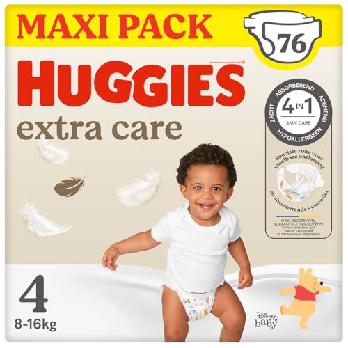 HUGGIES Extra Care - Pannolini per bambini taglia 4 (8/16 kg) - Confezione da 76 pannolini - extra morbidi - barriere...
