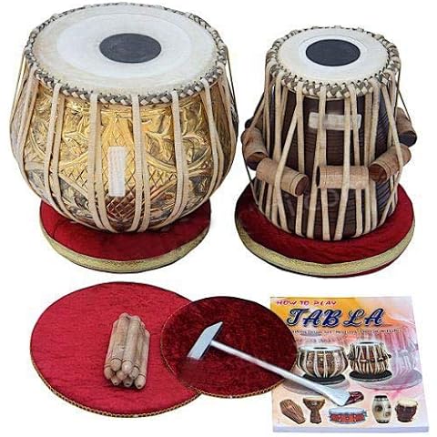 Tabla Set, SAI Musicals, 3.5 Kg Designer Golden Brass Bayan, Sheesham Tabla Dayan, Professional Drums, Padded Bag, Book, Hammer, Cushions, Cover, Tabla Drums Indian (PDI-FG) Cover