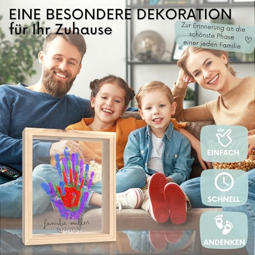 HuBorns - Fußabdruck Baby Set und für die Ganze Familie mit Platz für 4 Familienmitglieder, Rahmen zum Malen Handabdruck Baby, Handabdruck Set Familie, Ideal als Baby Geschenk