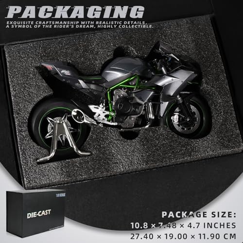 Image of 1:9 Motorcycle Model for Kawasaki Ninja H2R Metal Die-cast Motorcycle Model No Assembly Required Mini Finished Moto Classic Collection Gift for Adult(Black)