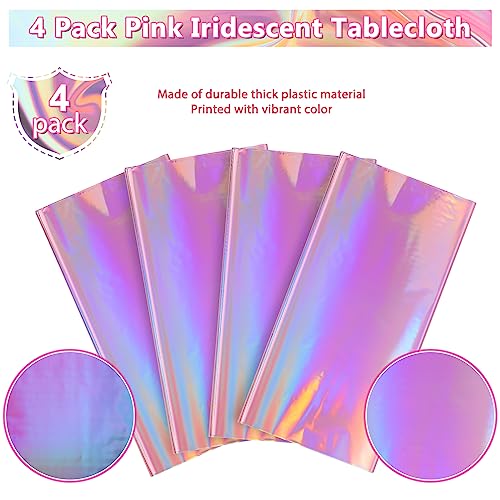4 Pack Iridescent Pink Plastic Tablecloths, FunnyPars Shiny Disposable Laser Rectangle Table Covers, Holographic Foil Tablecloth Iridescent Party Decorations for Birthday Wedding Christmas, 54x108Inch - Image 6