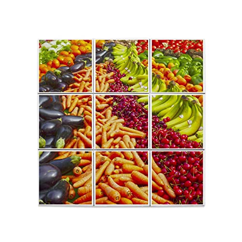 Céramique décorative cuisine 9 carreaux fruits sains décoration murale miam
