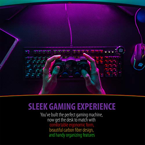 Deco Gear Carbon Fiber Desk, Durable Construction, Ergonomic, 6-Color RGB Lighting Accents, Cable Management, Cup Holder, Includes Full Size Extended Gaming Mousepad - Image 6
