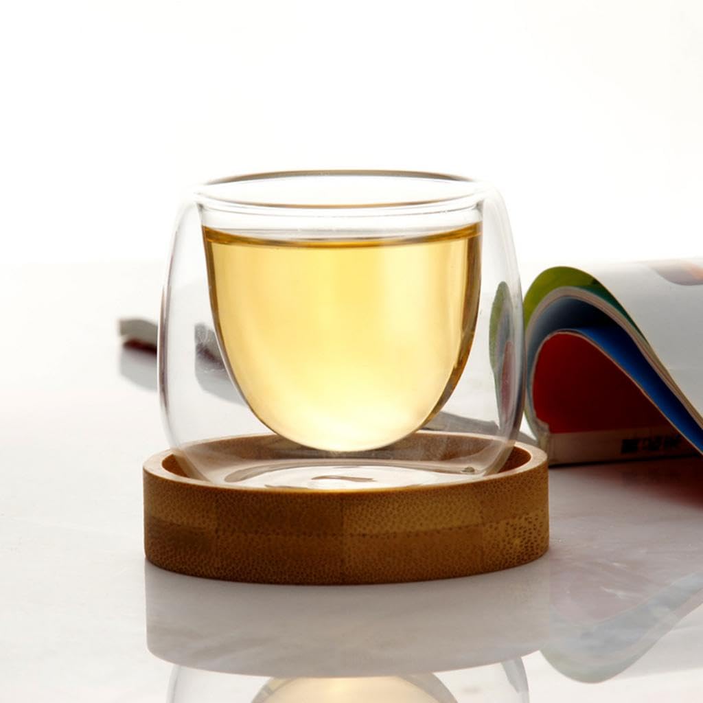 LOVIVER 6 Tazzine da caffè in Vetro a Doppia Parete, Circa 51-60 ml con sottobicchieri, Vetro borosilicato, Tazze per Bicchieri isolanti Trasparenti per tè, Cappuccino, Latte, caffè