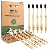 Miresico Bamboo Toothbrushes (10 Pack), BPA Free Toothbrush Medium with Firm Bristles, Eco-Friendly, Natural Biodegradable & Compostable Charcoal Wooden Tooth Brush