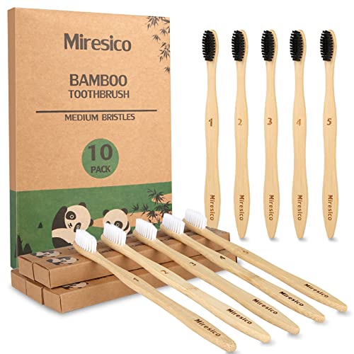 Bamboo Toothbrushes 10 Pack - Eco-Friendly Charcoal