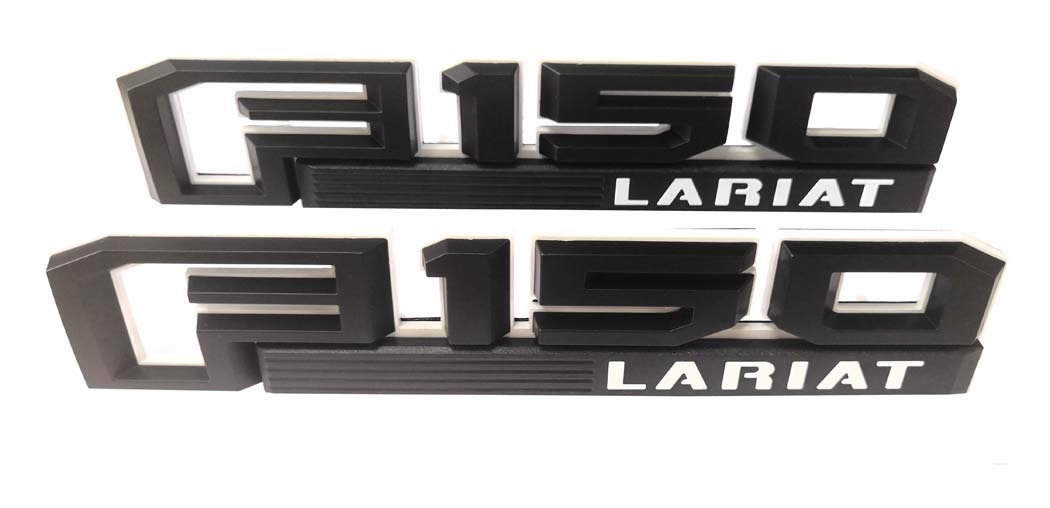 2x F150 Lariat Fender Emblems Decal 3D Badge Nameplate Replacement for 2015-2019 Ford F-150 Black/White Original Size