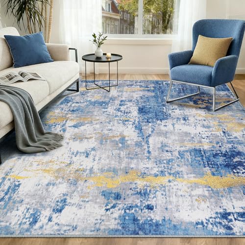 INOVADAY Tapis de Salon Lavable en Machine 150x210 Abstrait à Faible Poil Antidérapant Adapté à l'aspirateur avec Motif Imprimé Tapis Chambre, pour la Le...