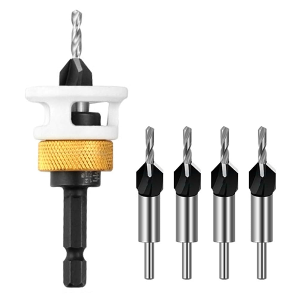Littimoon with Adjustable Depth Stop Collar Fit Four Edge Countersink Bit Alloy Cone-Hole Drill 10mm