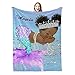 Cute African American Girl Mermaid Personalized Baby Blanke Name Soft Fleece Swadding Blankets Throw for Newborn Baby Girls Boys Pet Nursery 30' x 40'
