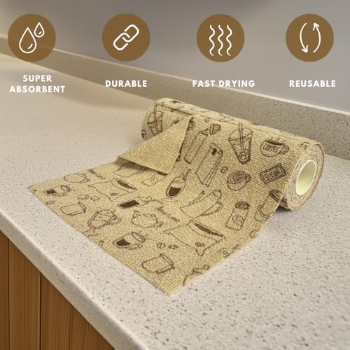 Image of Microfiber Tearable Cleaning Cloth Roll - 20 Pulls | Reusable, Super Absorbent, Easy to Tear | Ideal for Kitchen, Car, Electronics, and More | 180 GSM | Coffee Print