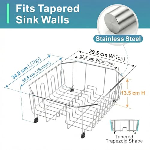 iSPECLE Small Dish Drainer for Kitchen Sink - Compact Stainless Steel Washing Up Rack with Cutlery Holder, Rust Resistant Wire Draining Board for Worktops, Caravans & Flats (29.5 x 34 cm), Silver - Image 2