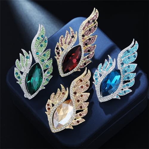 Image of Rhinestone Feather Brooches for Women Men,Vintage Animal Peacock Pin Gold /Silver /Blue / Crystal Diamond Lapel Pins Fashion Enamel Feather Leaf Brooch Elegant Dress Coat Pin Decor Wedding Christmas Birthday Jewelry