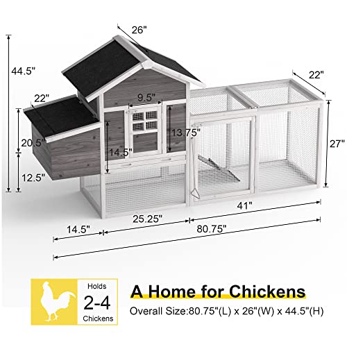 Wooden Chicken Coop, 80” Large Chicken Run 2 Tier Guinea Pig Pet House Outdoor with Pull Out Tray & Ramp Bunny Cage with Egg Box Rabbit Hutch with Lockable Door for Indoor Backyard - Thumbnail 5