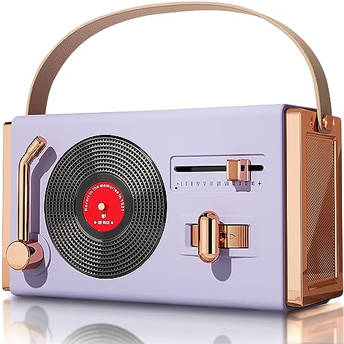 SpringFlora [2023 NEW] Small Portable Retro Bluetooth Speaker, Cute Vintage Wireless Speaker for Home/Outdoor, 8-10hrs,Vinyl Record Player Style for Desk Bedroom Office Decor Party Gift Idea Purple