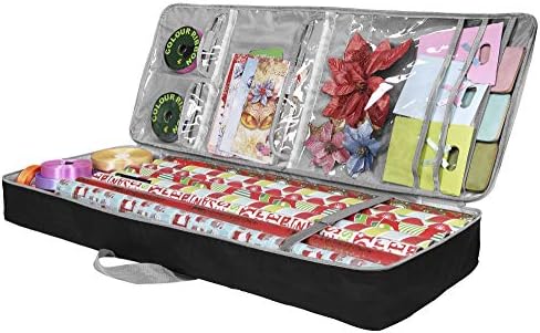 Primode Christmas Gift Wrap Organizer | Wrapping Paper Storage Container Box (37” x 14” x 4”) Constructed of Durable 600D Oxford Material (Black)