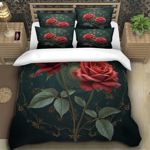 Housse de couette motifs floraux en microfibre douce effet 3D