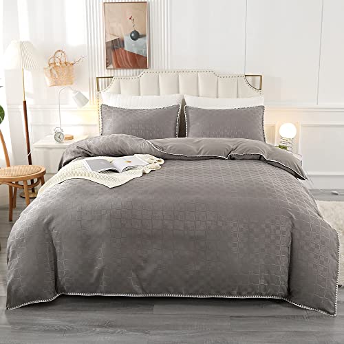 Enjohos Twin Size Grey Duvet Cover Set With Texture, Waffle Duvet Cover Woven From Smooth Silk Threads, 3 Pieces Soft Microfiber Bedding Duvet Cover Sets For All Seasons #TOP1