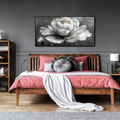 Image of AOZEMI Black and White Wall Art Nature Wall Decoration for Home Office | Flower Wall Decorations Grey Paintings for Home Kitchen Bedroom 48 inchL x 24 inchW