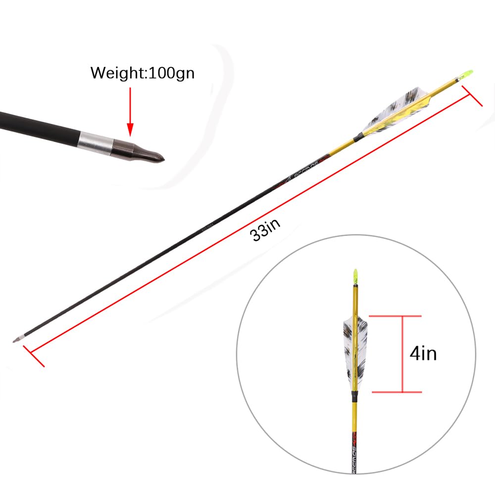 12 Pezzi Bianco Giallo Mimetico Piuma di Tacchino Frecce ID 6,2 mm Spine 200 250 300 350 400 500 600 700 800 Freccia da Caccia per Tiro con L'Arco